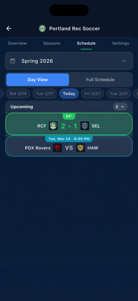 Auto-generated league schedule view
