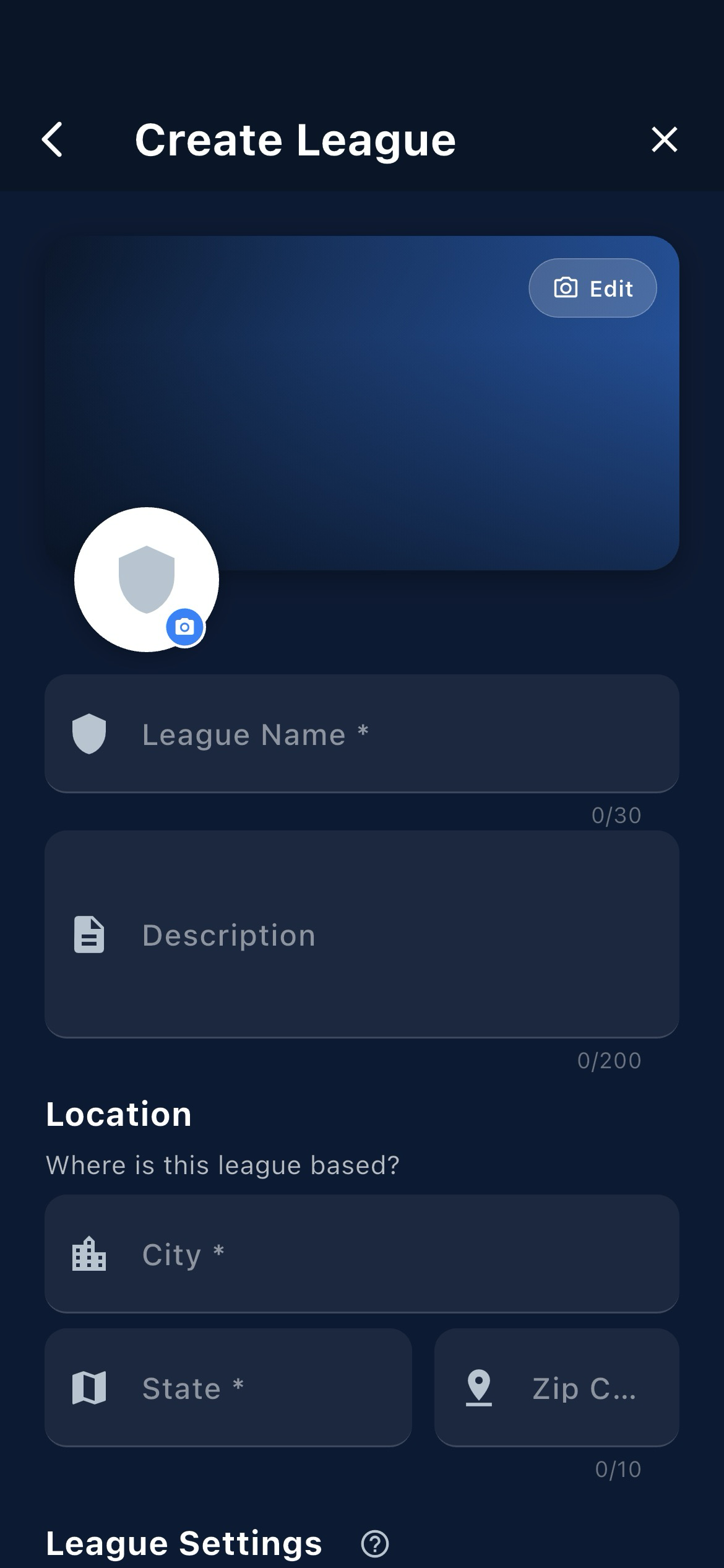 Fanager create-league setup wizard
