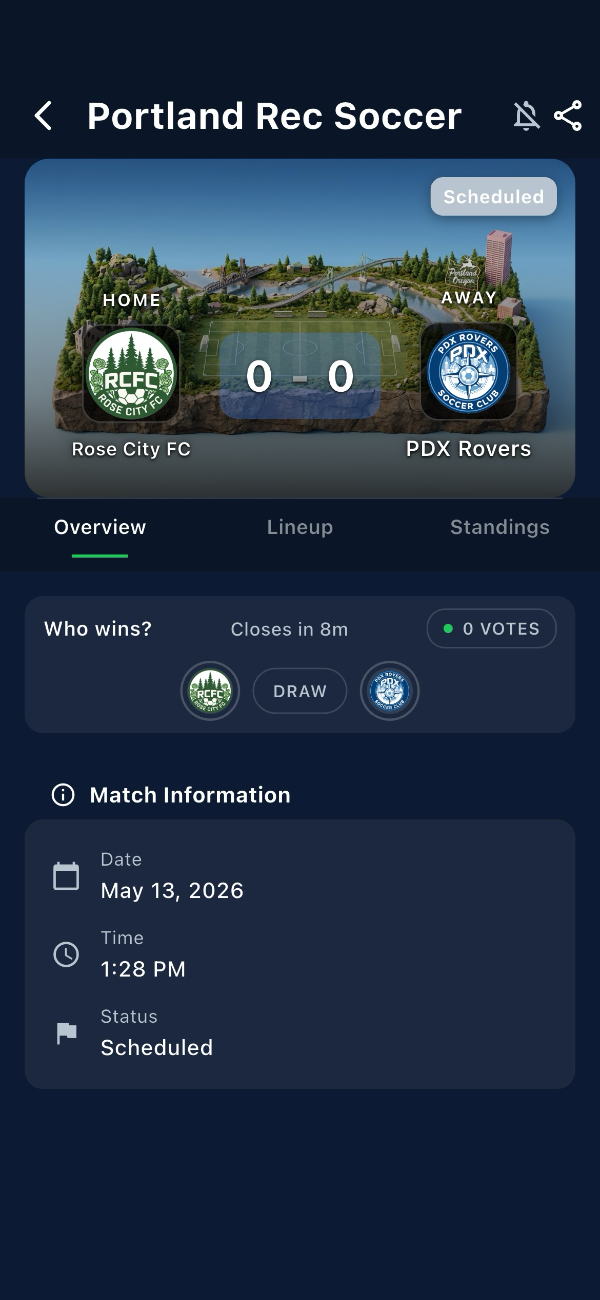 Match prediction with animated reveal